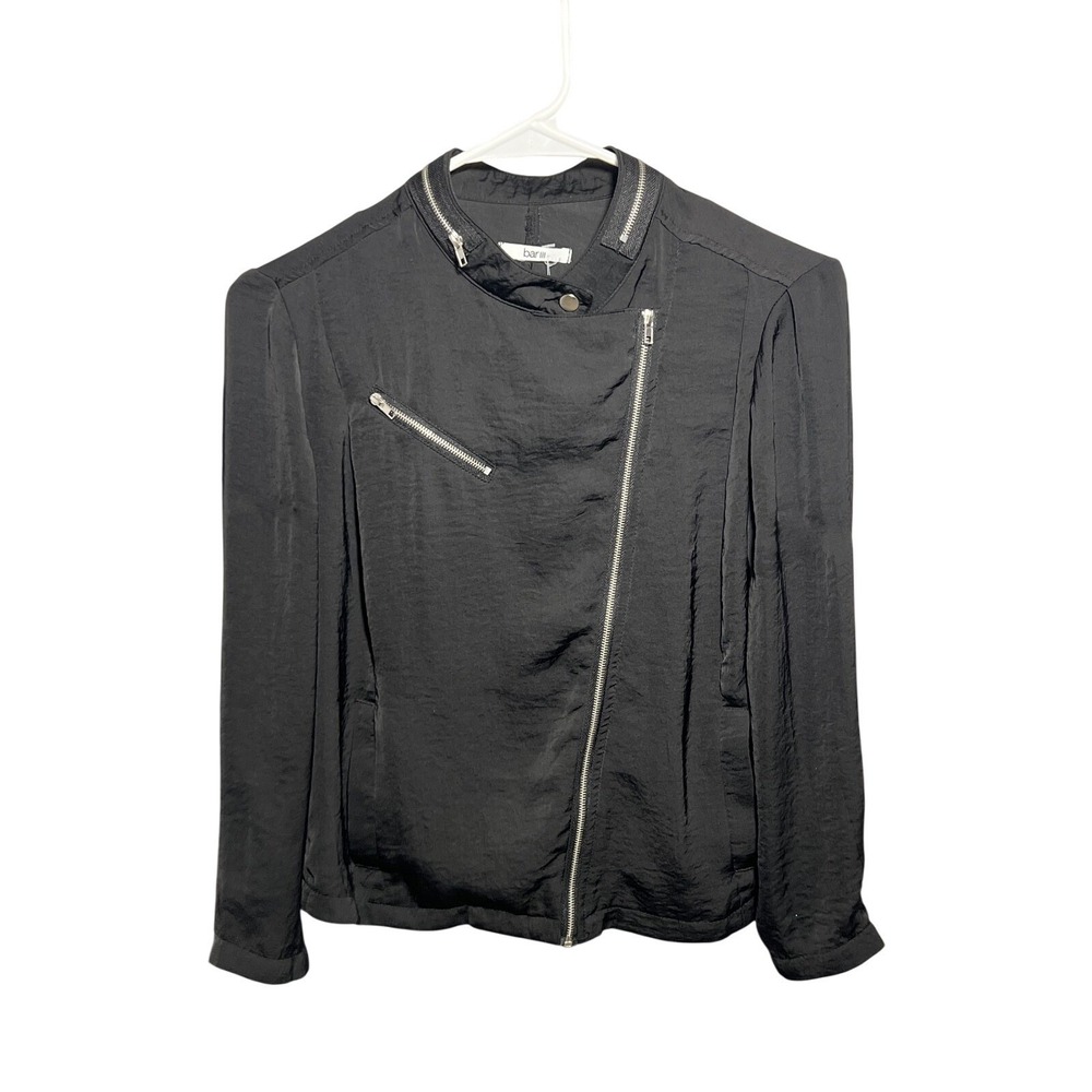 Bar III Women's Black Asymmetrical Zip Moto Jacket Lightweight Blouse Size S